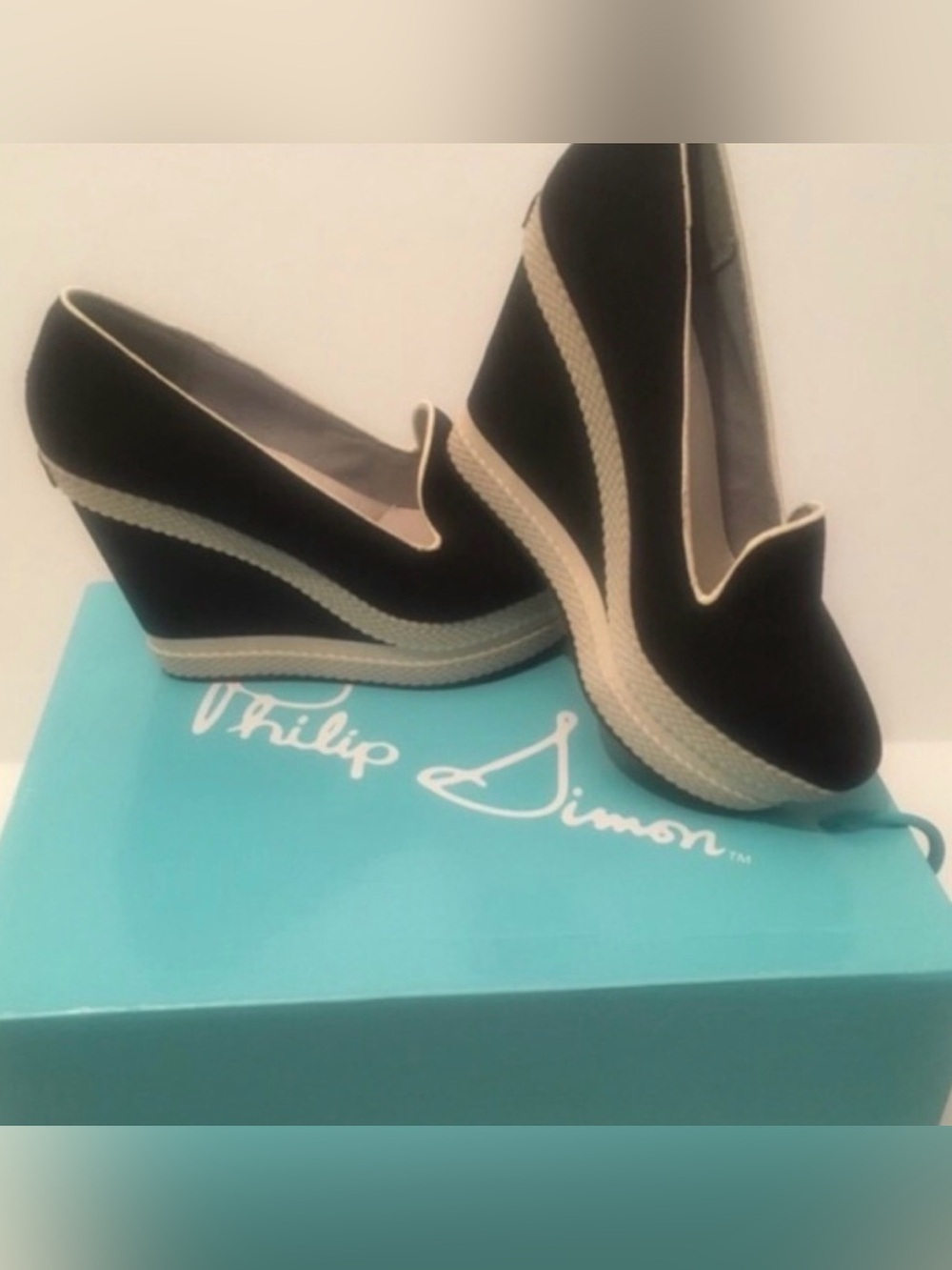 Philip Simon Black Espadrille Wedge Loafers